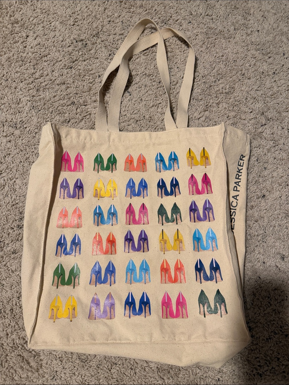 SJP by Sarah Jessica Parker Cream Canvas Tote with Colorful Heel Motif